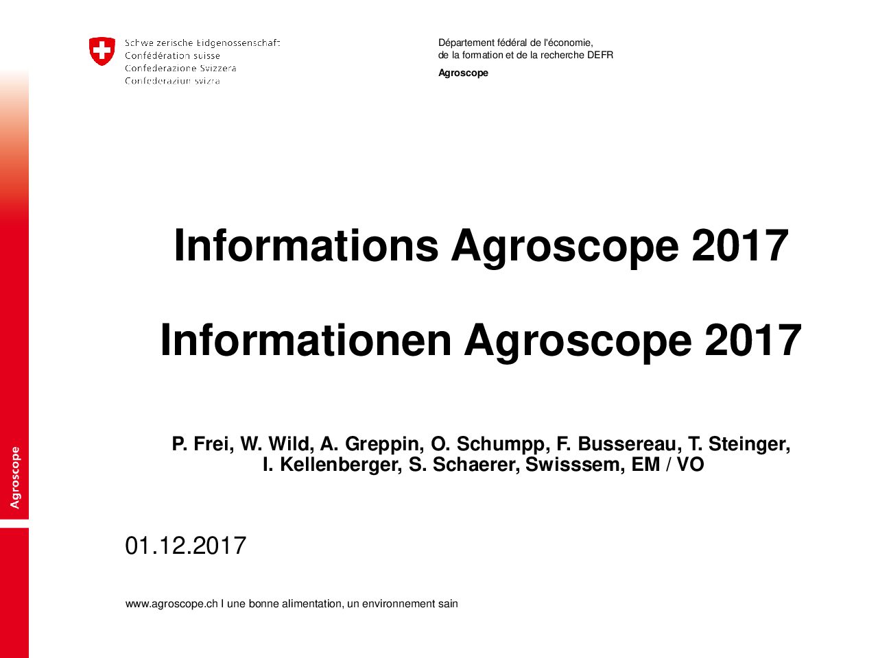 Informationen Agroscope Bilanz 2017