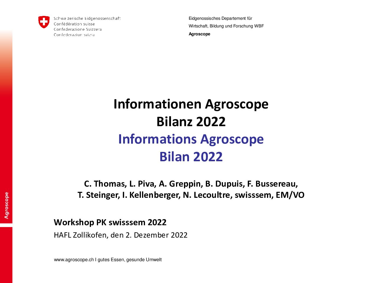 Informations Agroscope Bilan 2022