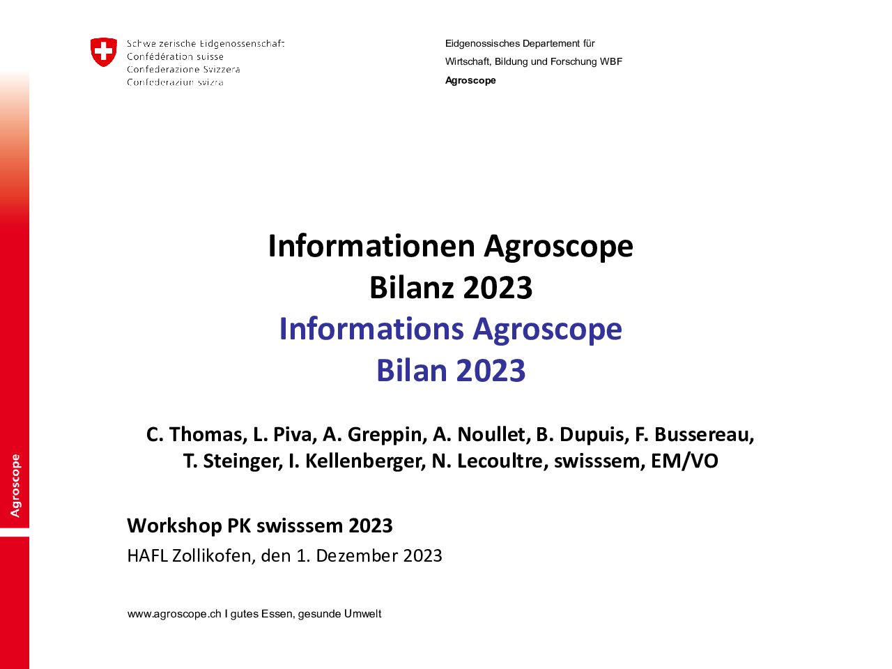 Informations Agroscope Bilan 2023