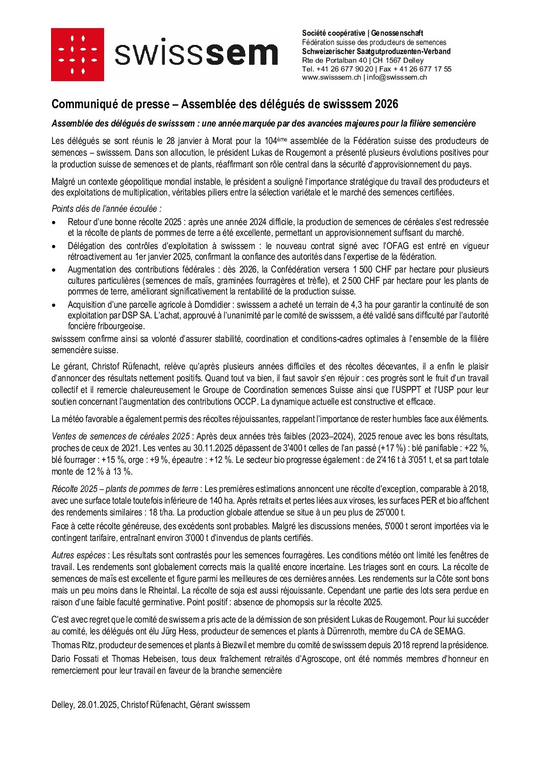 Communiqué de presse AD swisssem 2026